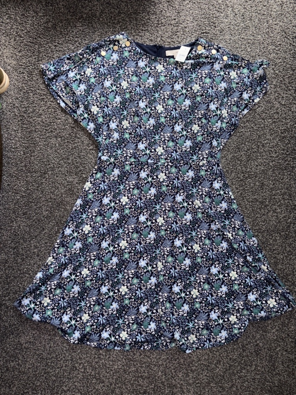 Ann Taylor LOFT Slit Flutter Sleeve A Line Dress Navy Floral NWT Size 8